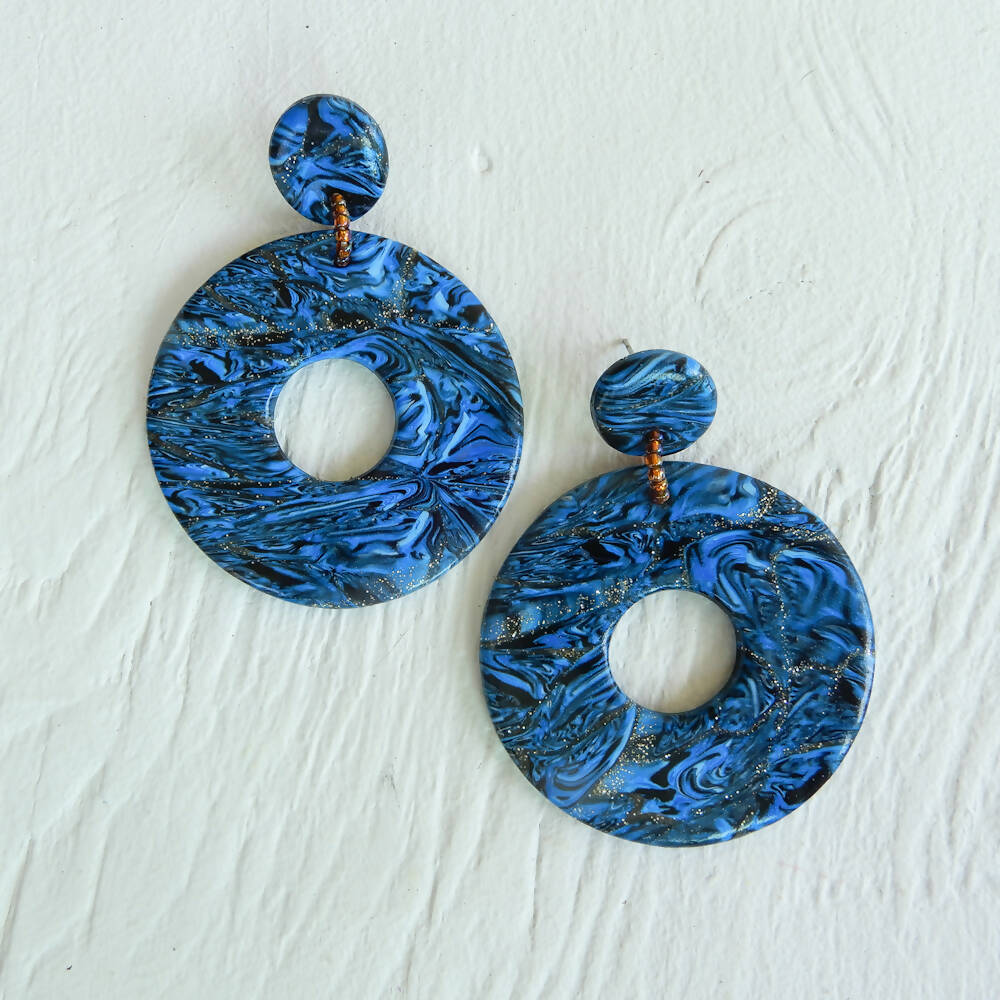 Blue & Bronze Polymer Clay Earrings "Rhonda"