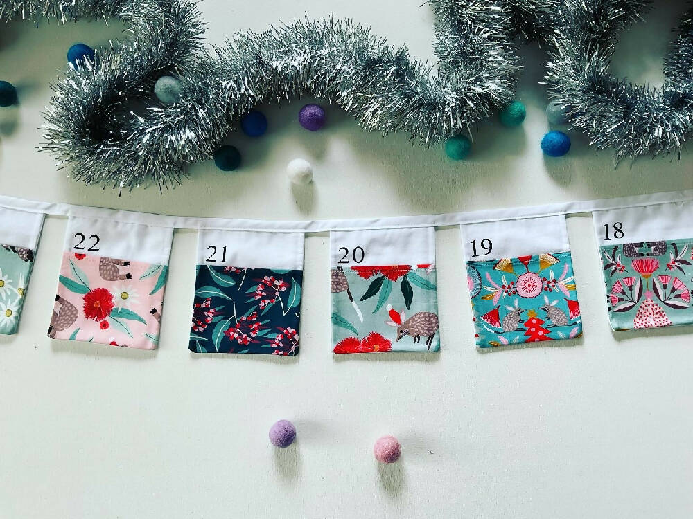 Christmas Advent Calendar Fabric Bunting - Australian Animals and Fauna