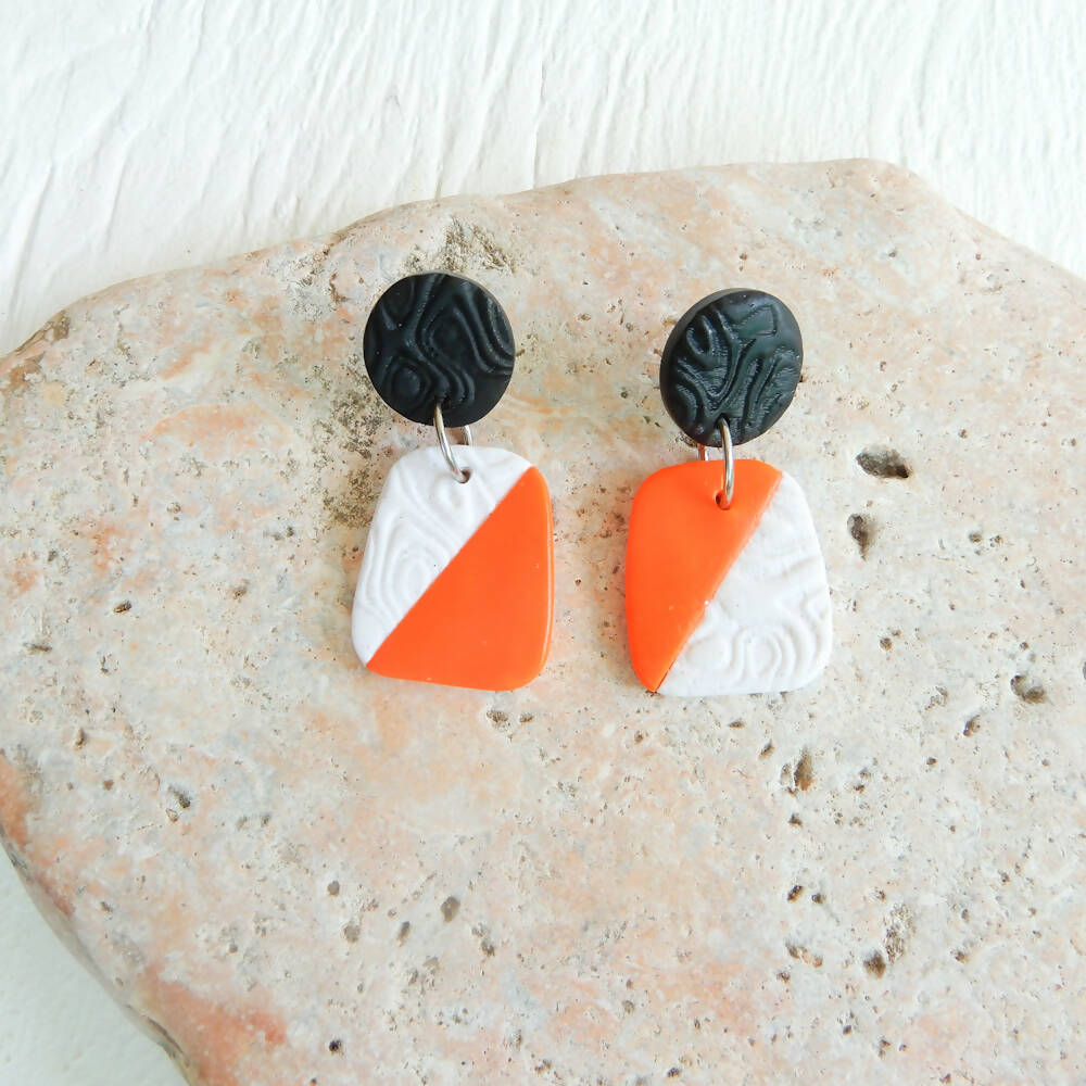 Orange & White Polymer Clay Earrings "Sybill"