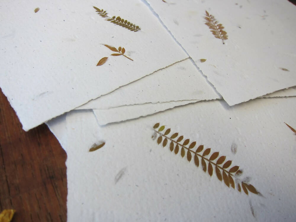 Handmade Paper with Jacaranda Leaves / Botanical Stationery / Craft Paper
