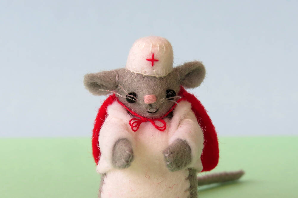 Miniature Felt Mouse - Wool Felt Nurse