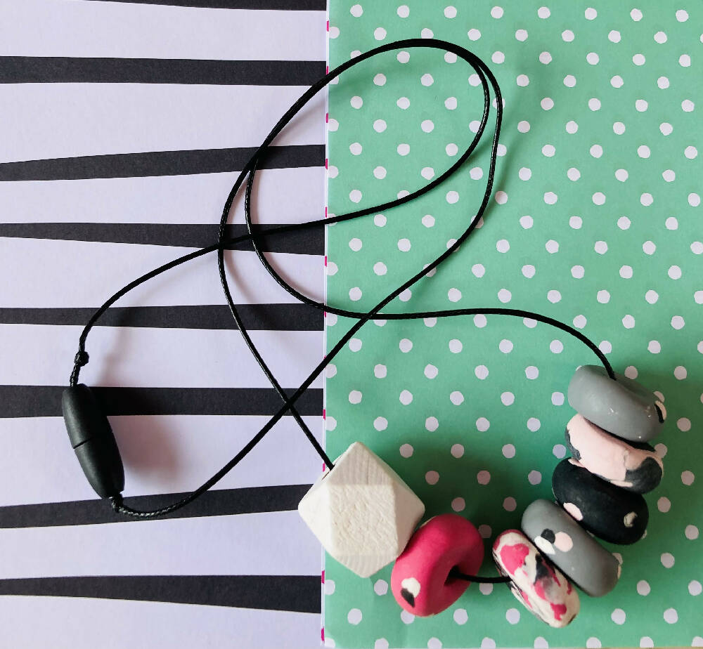 Pink / black / grey / white necklace