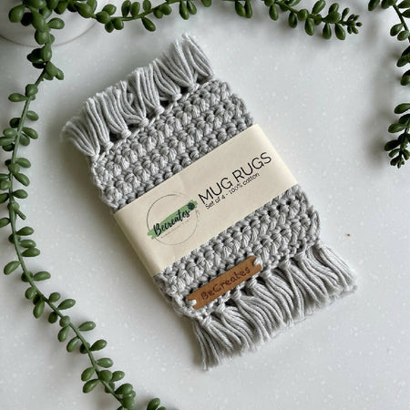 Mug Rug | Crochet Coaster with fringed edge - Silver Grey