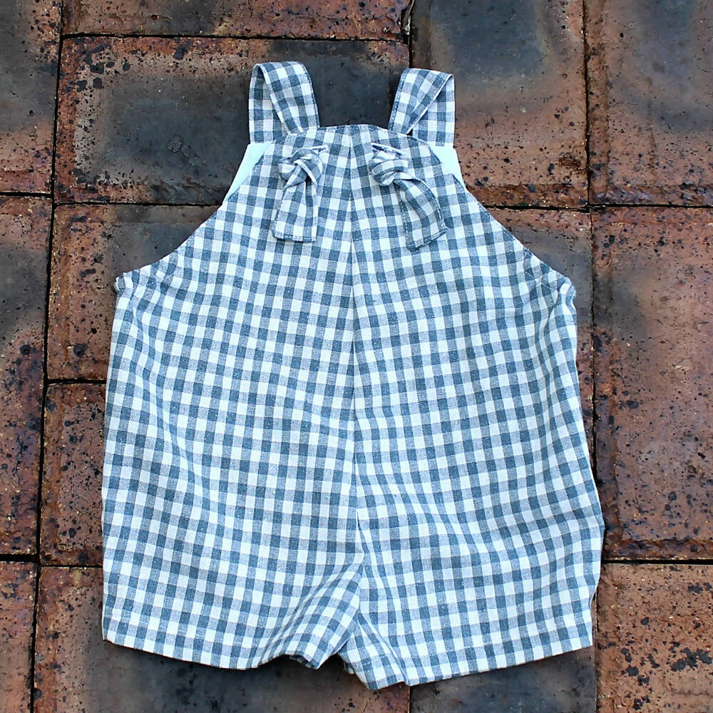 Baby Romper - Size 6-12 months - Linen with Hand Embroidery