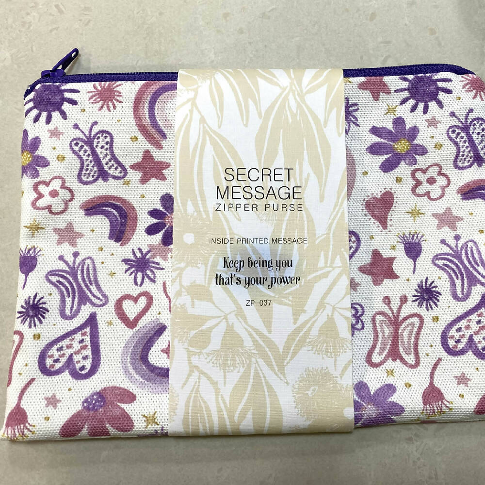 Zipper Purse - Rainbows and flowers with a Secret Message inside #37