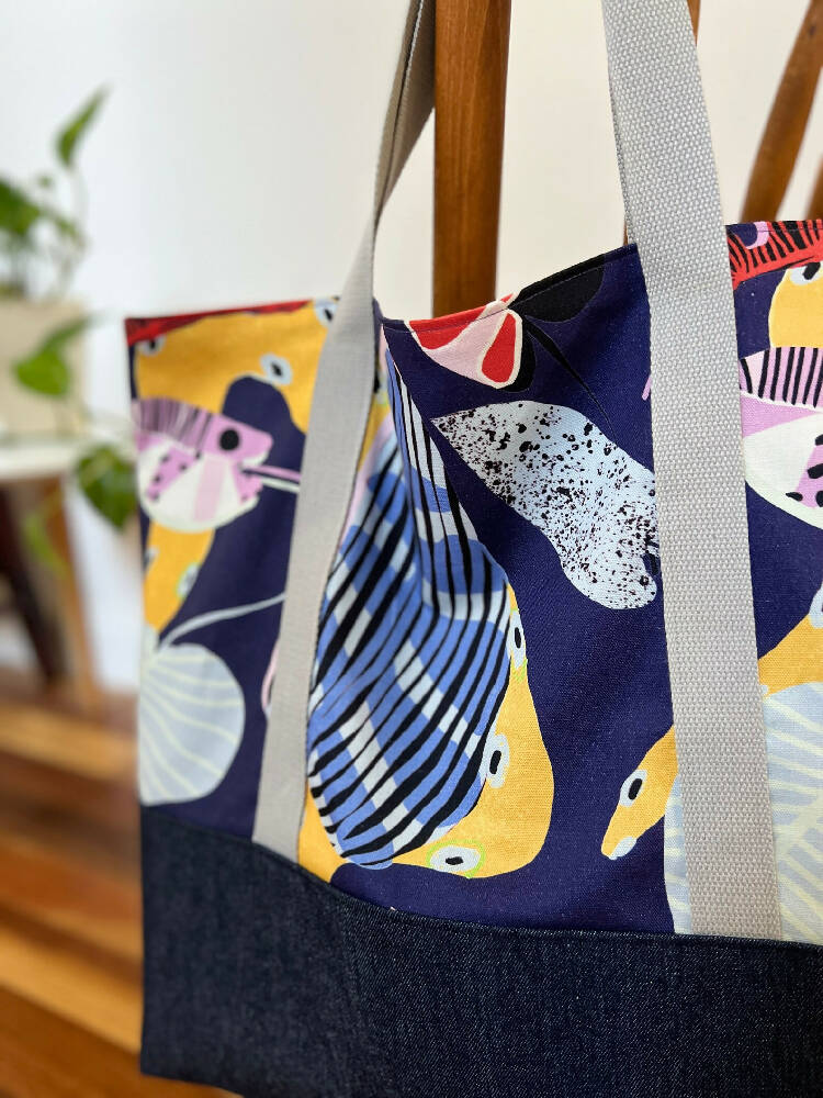 Tote Bag for Shopping/Market/Beach – Jungle Snakes + Denim