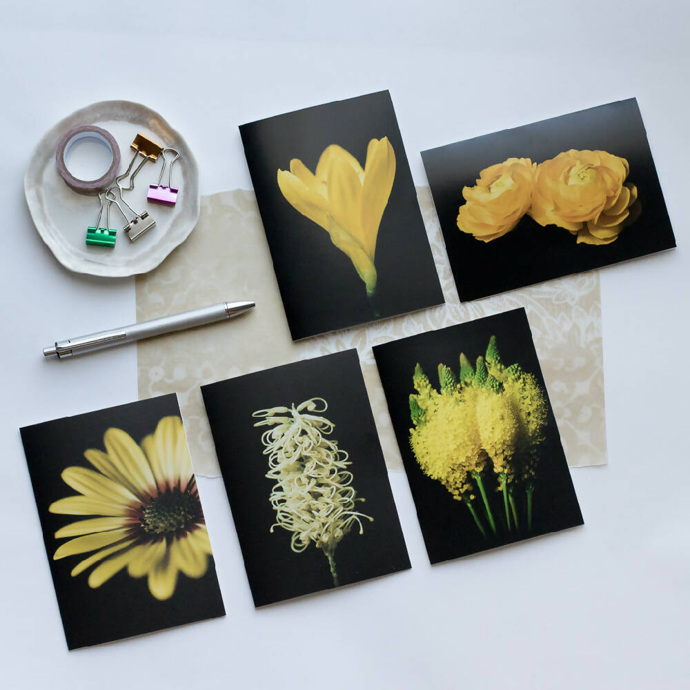 yellow flowers 5 pack of cards - photography by Tasha Chawner