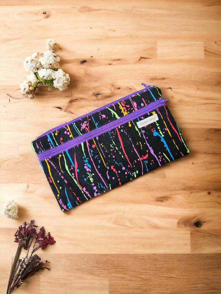 Splash Coloured Double Zippered Pencil Case