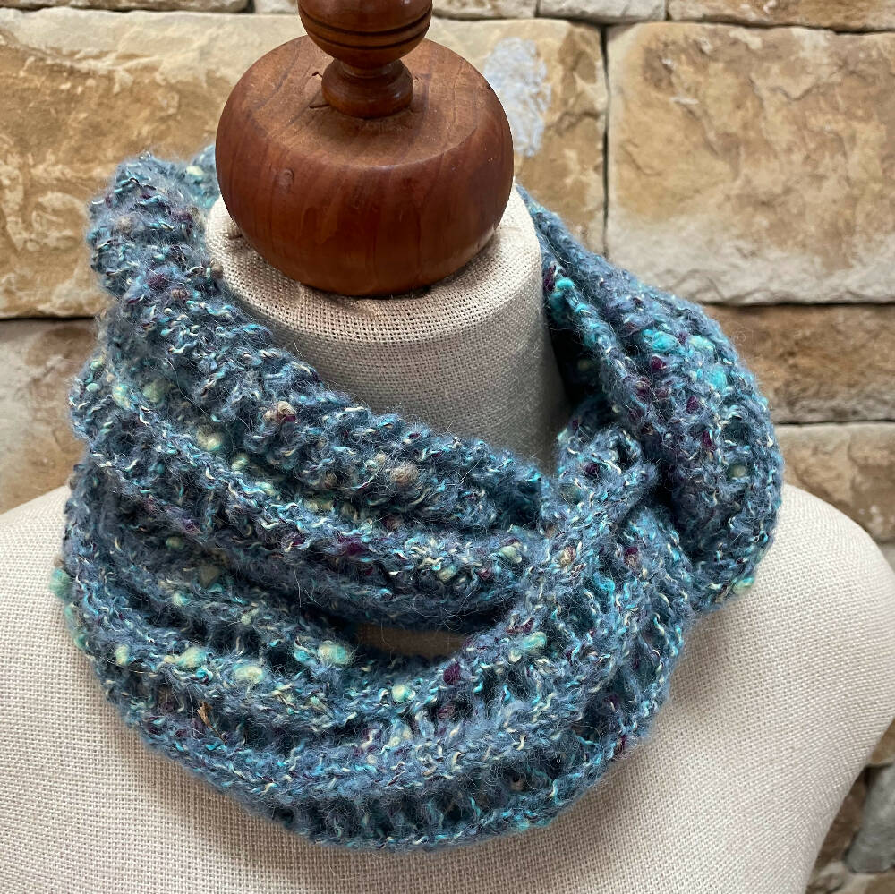 Blue & Purple Alpaca scarf with fabric tassels