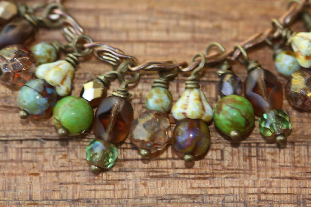 Earth Mother Beaded Glass and Stone Brass Charm Bracelet