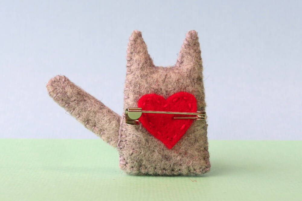 Cat Brooch - Wool Felt Embroidered Kitten Pin
