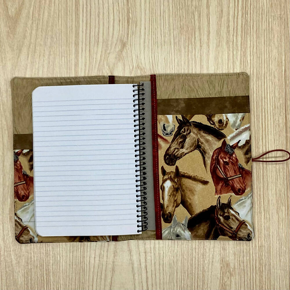 Horses refillable A5 fabric notebook cover gift set - Incl. book and pen.