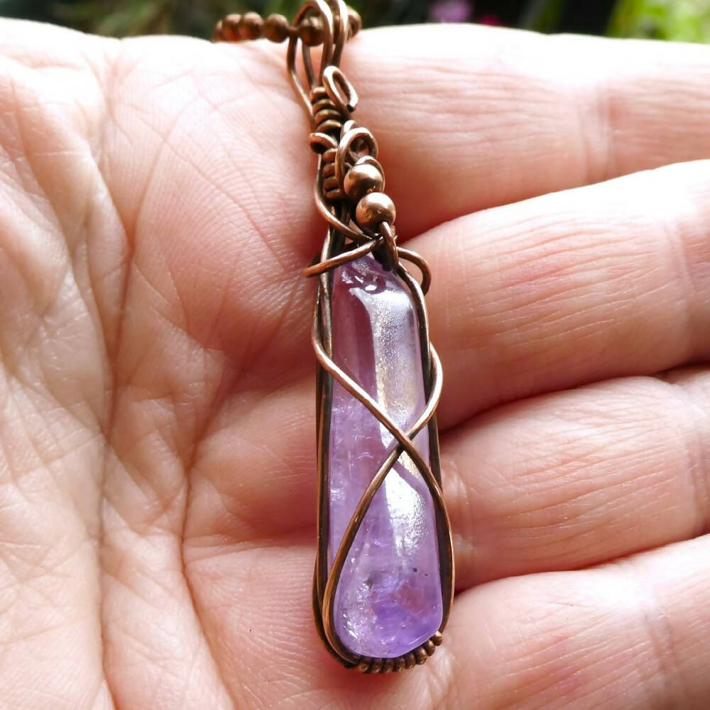 Lilac Aura Quartz pendant copper wire wrapped