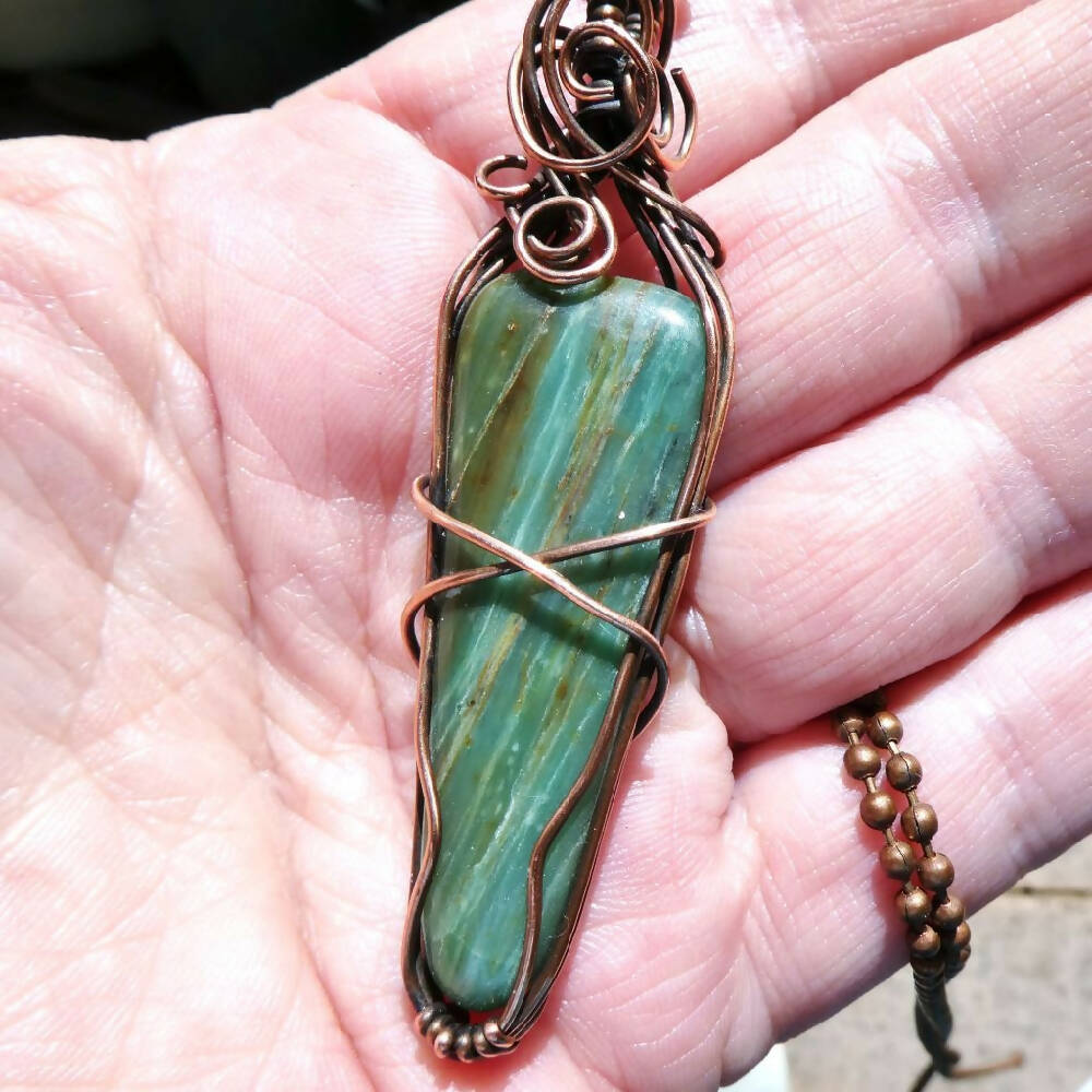 Large Jasper pendant wire wrapped in copper