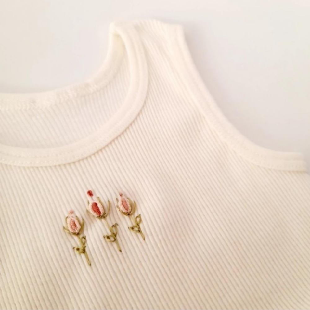 Baby Singlet Hand Embroidered Rosebuds