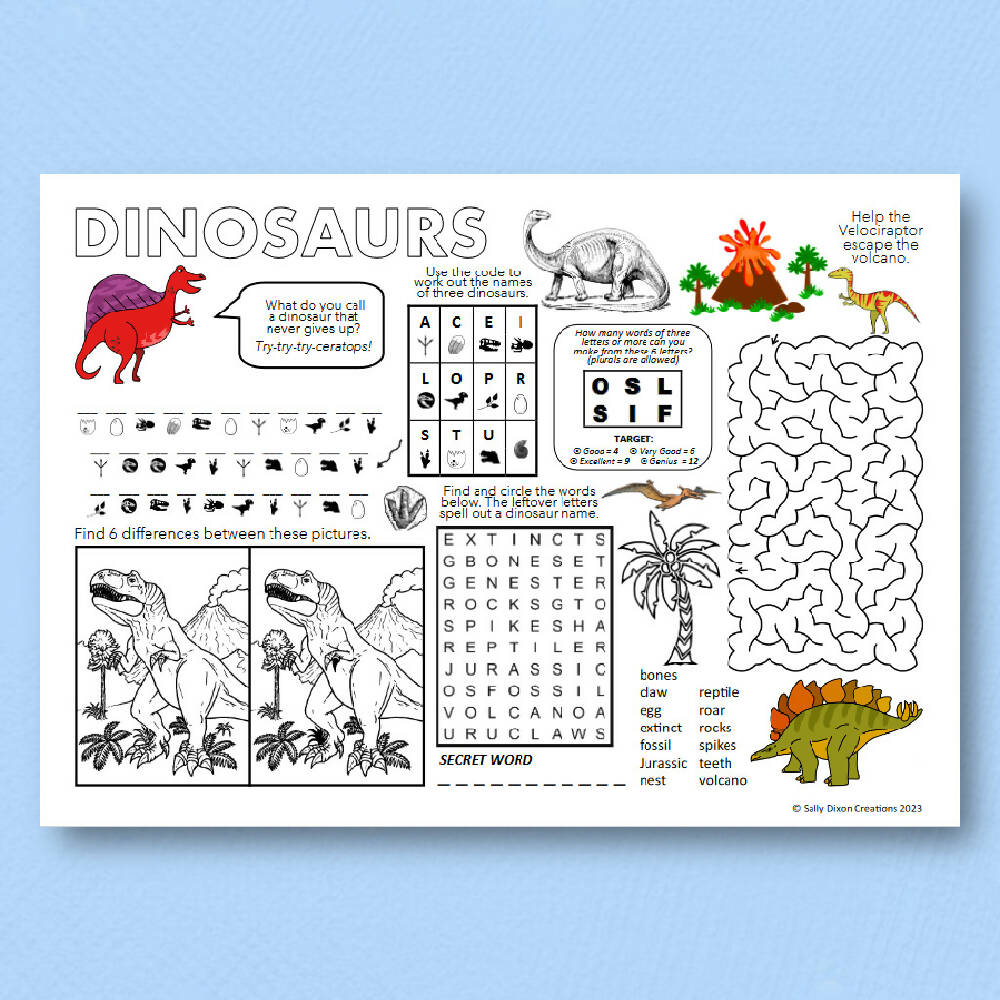 DIGITAL - Dinosaurs - Puzzle Activity Sheet - PDF Printable Download