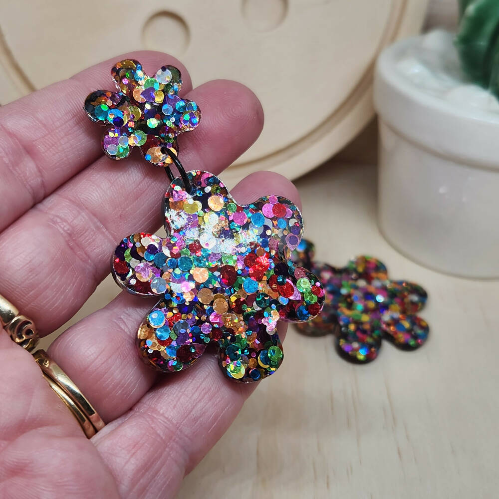 Dangle Earrings Rainbow Pop Sparkle - Resin - Stud Top