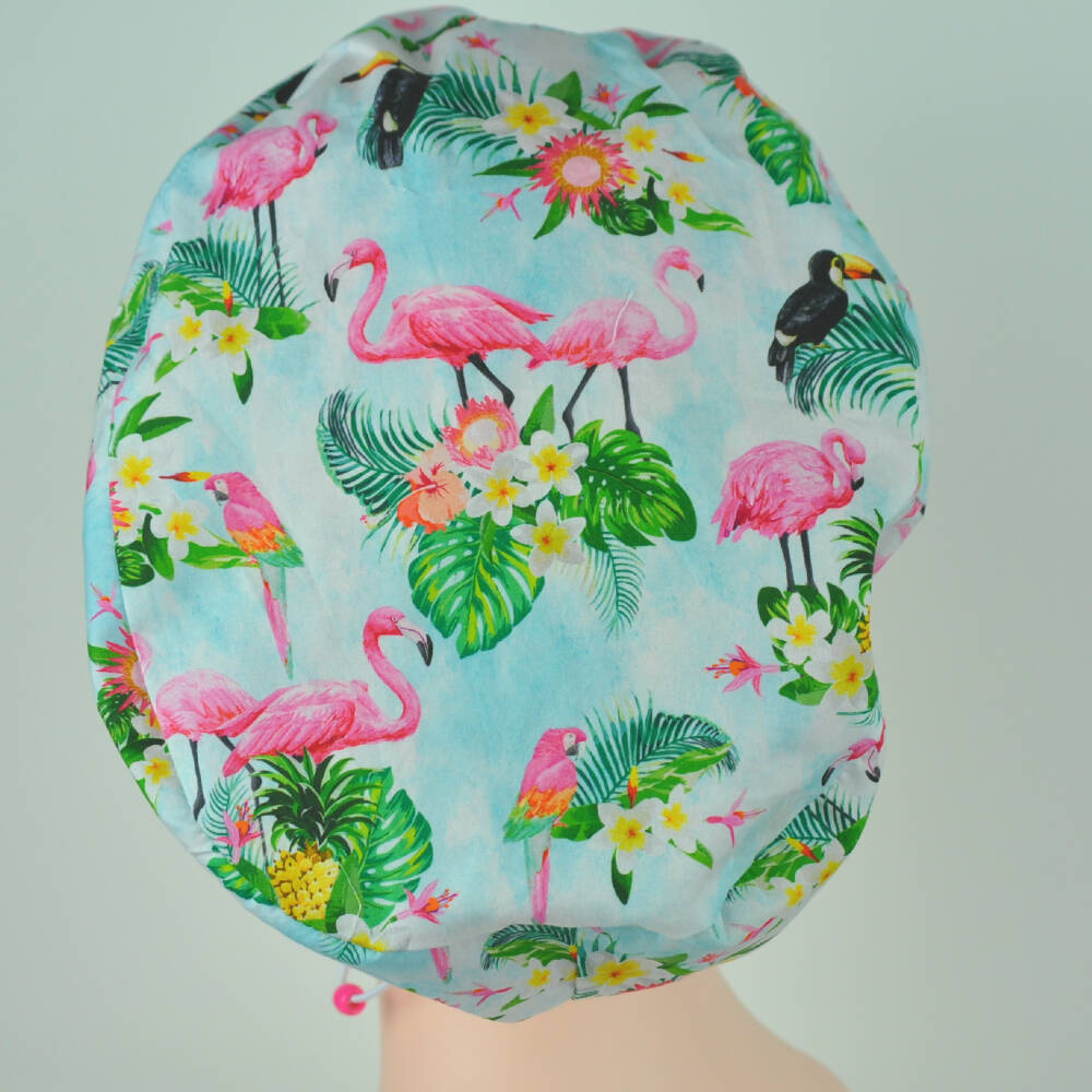 Scrub Hat Flamingos Pineapples