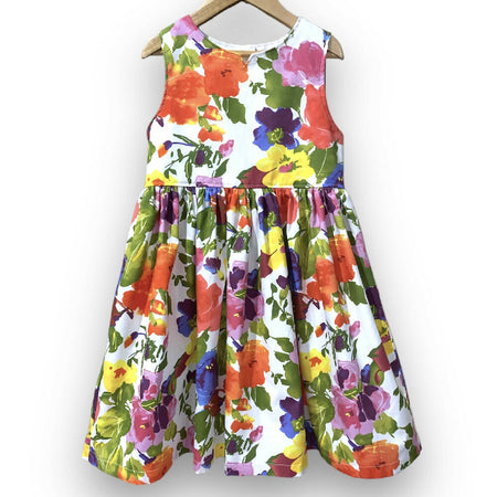 SIZE 8 Painted Flowers Tea Party Dress - White