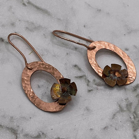 Oval Copper Daisy Earrings