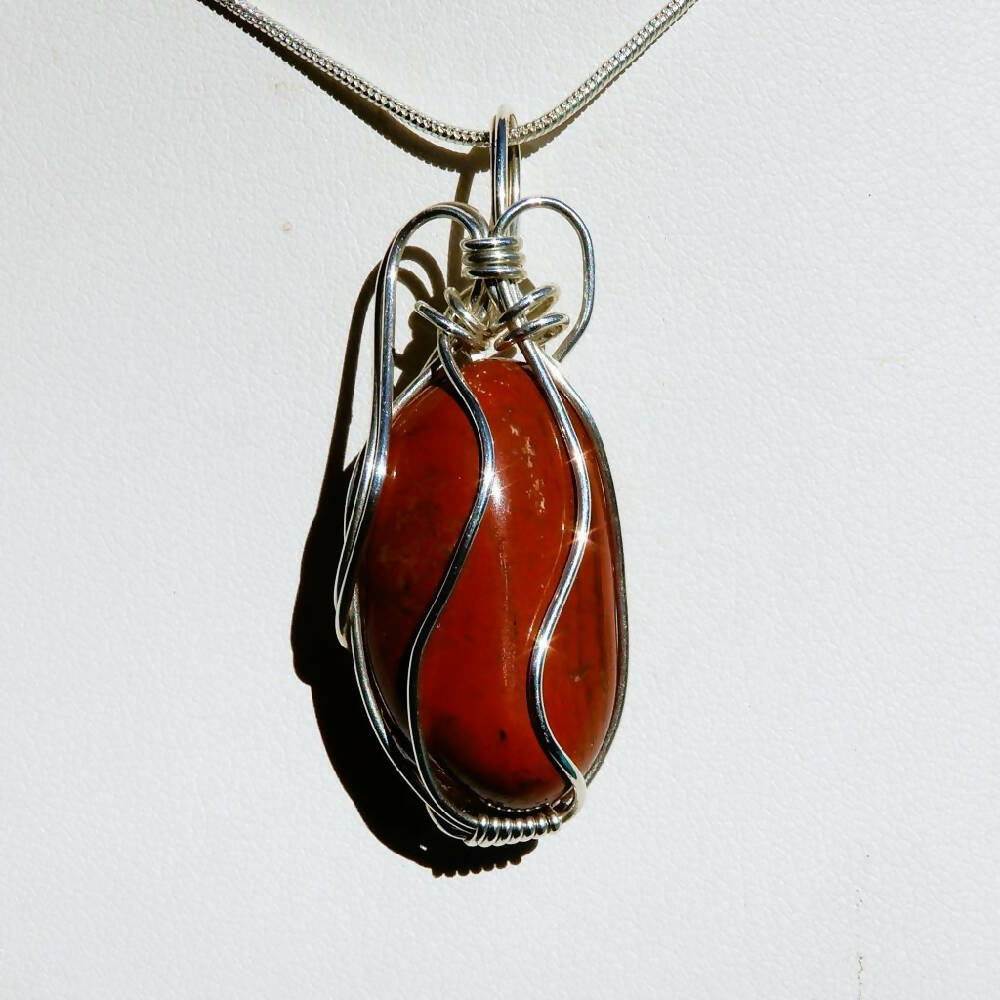 Red Jasper pendant Sterling silver wire wrapped