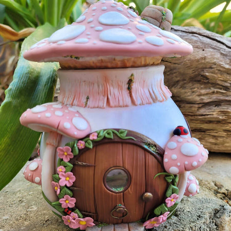 Light Pink Mushroom Fairy House for a fairy garden or decor piece