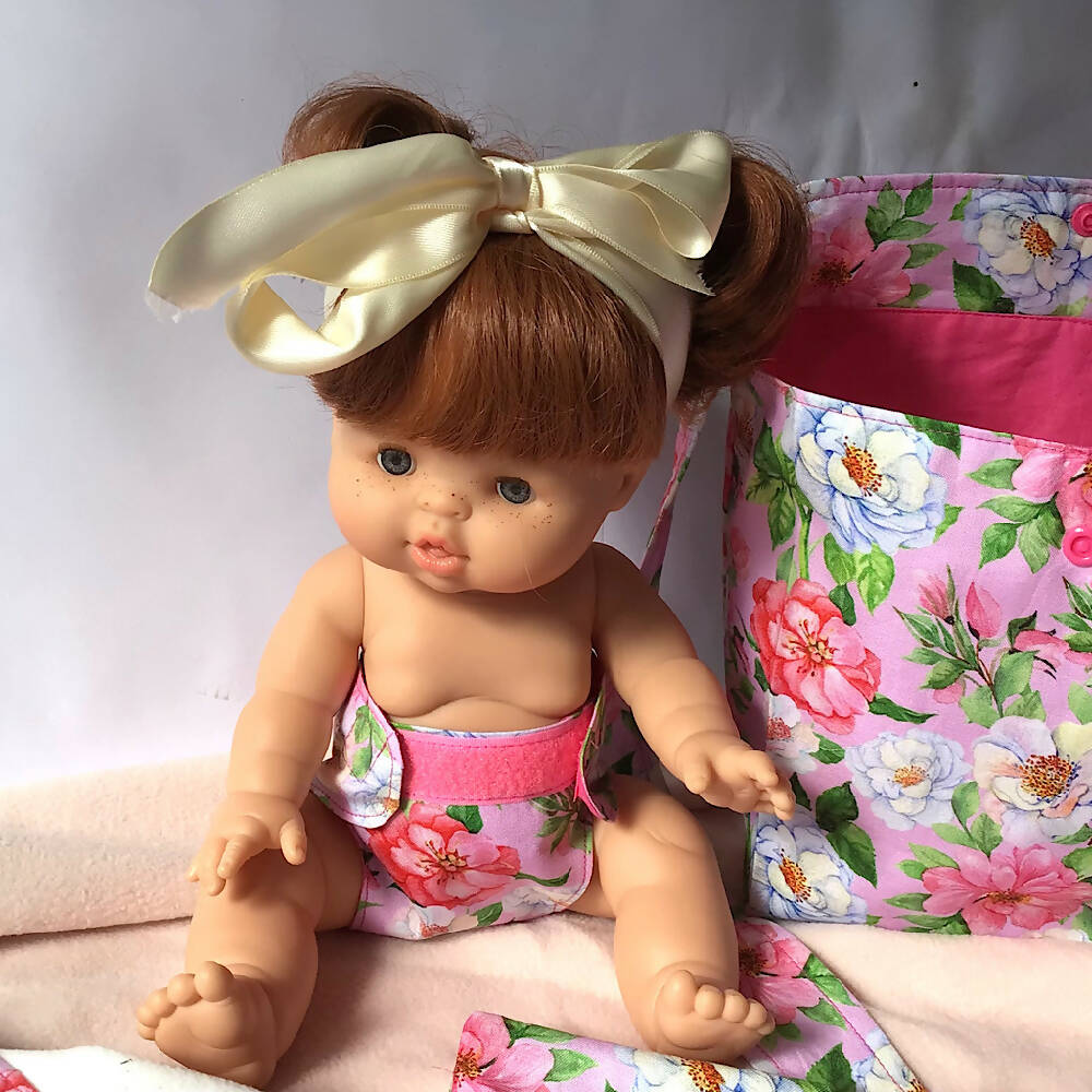 Nappy Bag and accessories for Baby Doll #2- Pink wild roses