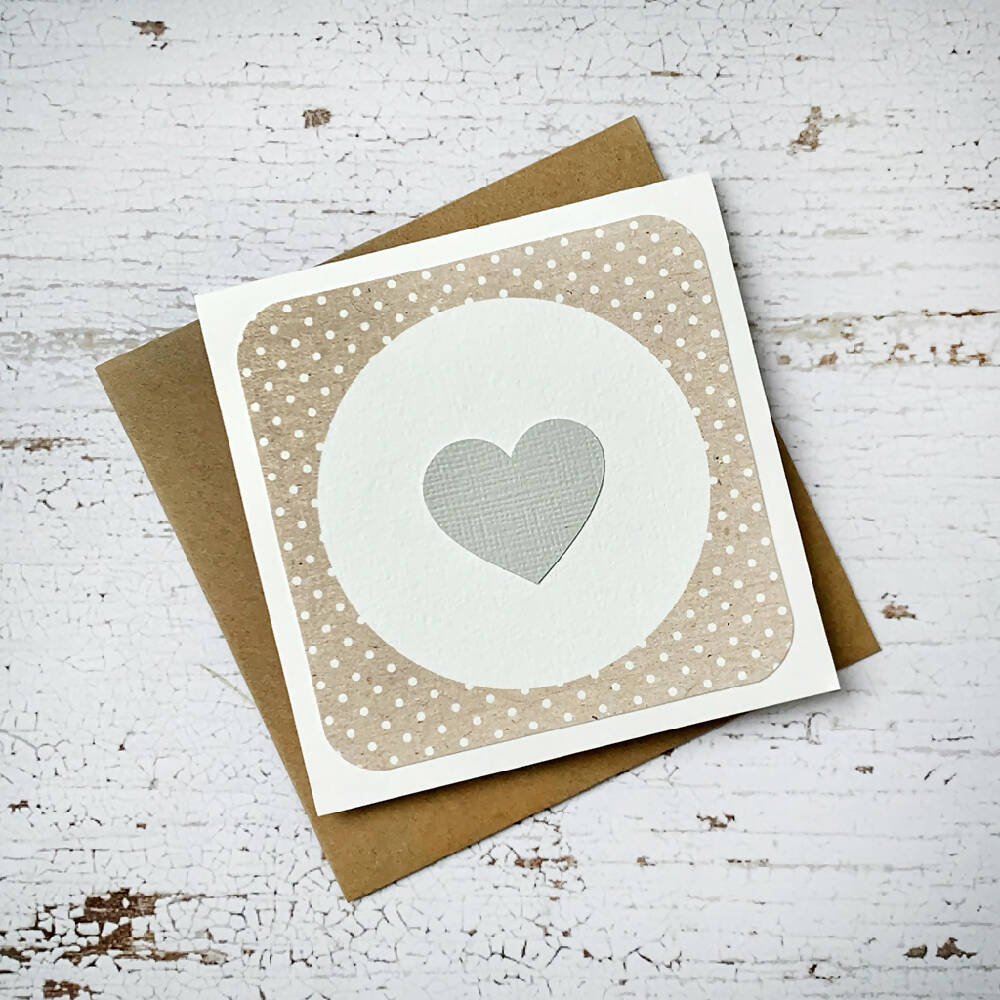 Set of 4 Square Cards Dotted Kraft Paper with Grey Heart