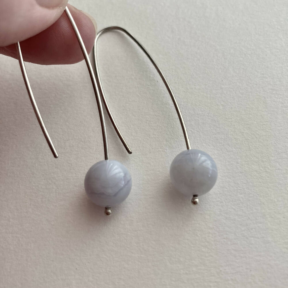 Blue lace agate and sterling silver earrings 2