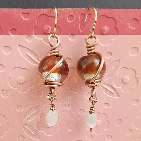'Amber Catseye' Copper Wire-Wrap Earrings