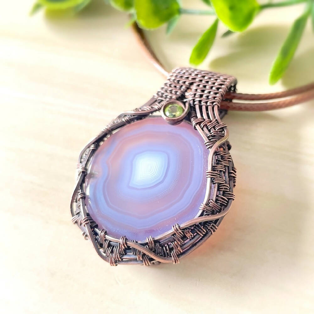 STUNNING 55x37mm Wire-Wrapped Purple Passion Agate and Peridot Pendant