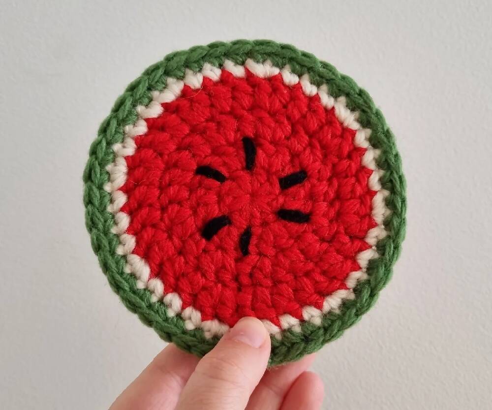 Crochet Watermelon Coasters (Set of 1, 2, 4, 6, or 8)