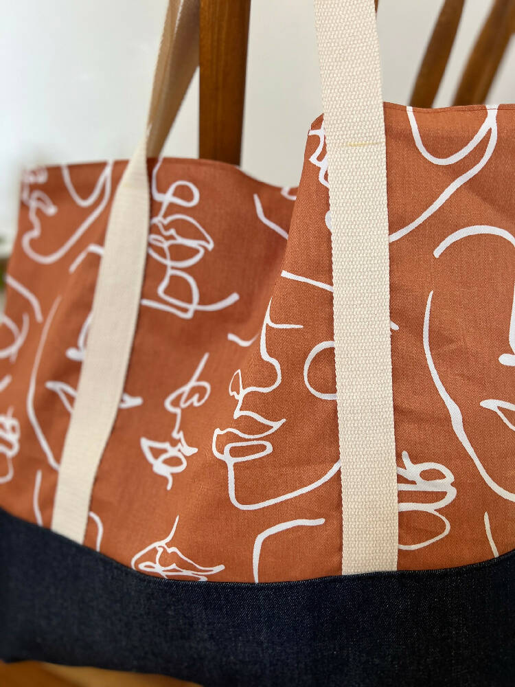 Tote Bag for Shopping/Market/Beach – Faces + Denim