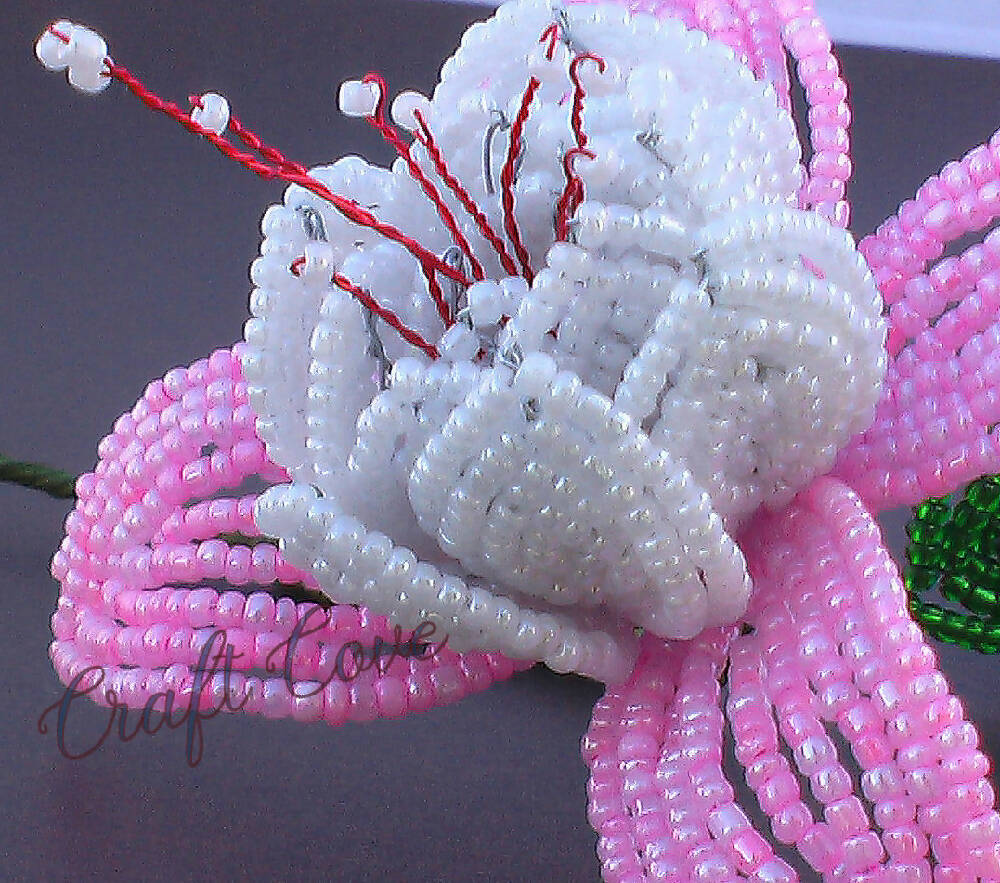 French beaded fuchsia, pink beaded flower