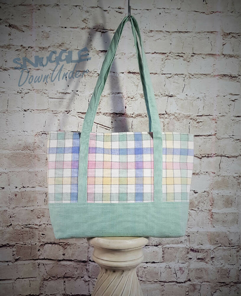 Pastel Plaid Tote Bag - Large Capacity Shoulder Shopping Satchel