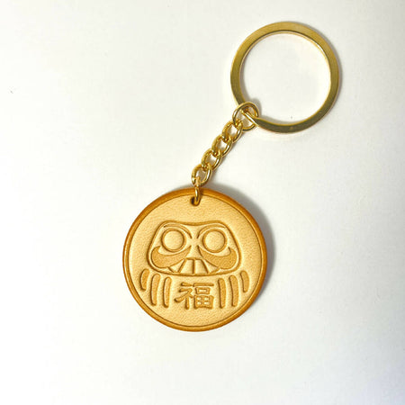 Japan Daruma leather keychain| Veg Tan Leather| Gift|Keyholder
