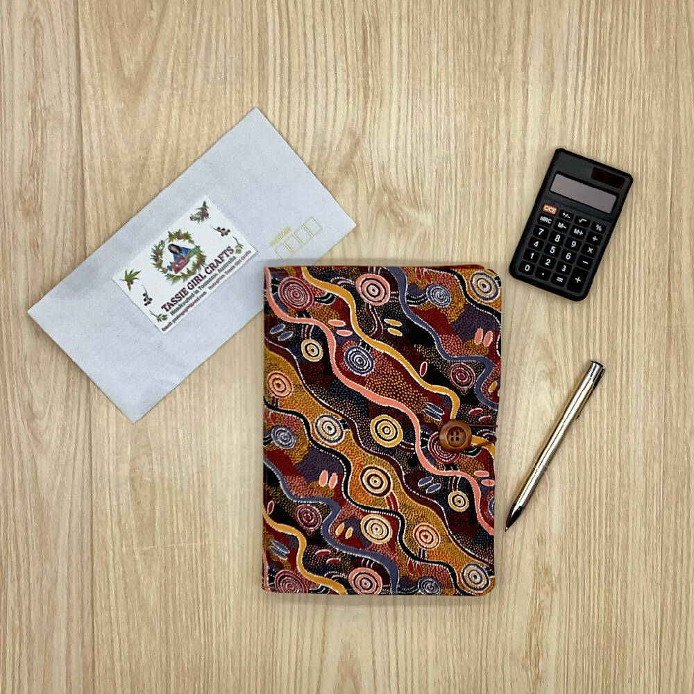 Desert Tracks refillable A5 fabric notebook cover gift set - Incl. book and pen.
