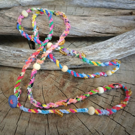 Boho Wrap Necklace - upcycled fabrics - bright multi-colour