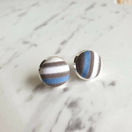 1.4cm Round Cabochon cool striped fabric stud earrings No.17