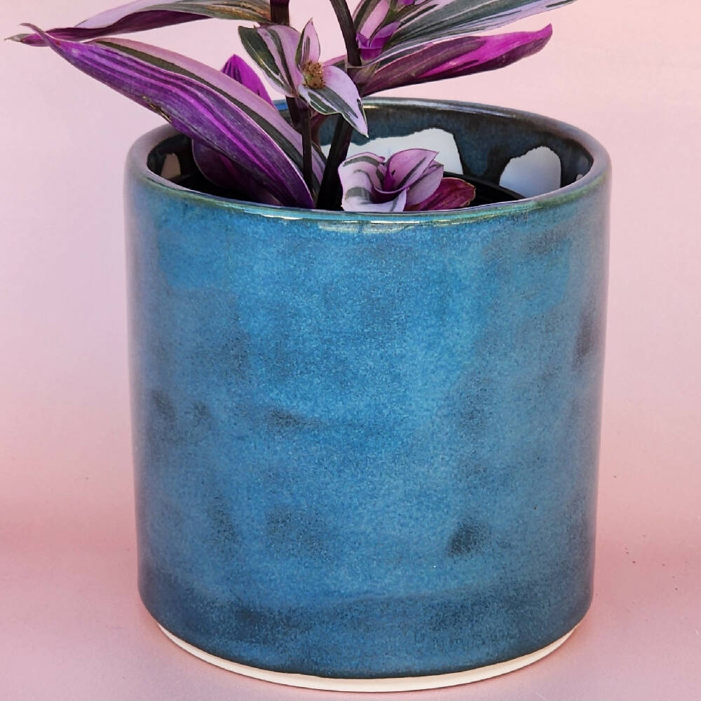 Handmade Ceramic Cover Pot - Teal Glaze