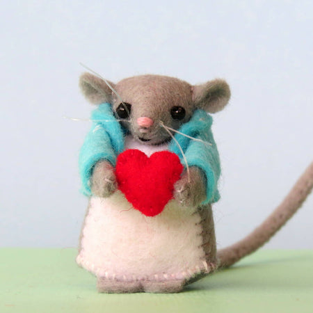 Miniature Felt Mouse - Wool Felt - Valentine Love Heart