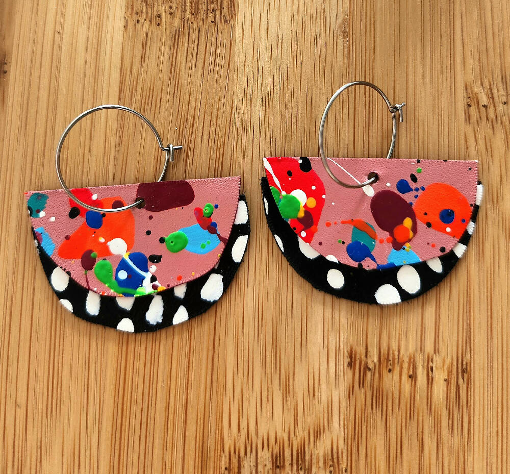 Storm in a teacup lightweight leather statement dangle earrings