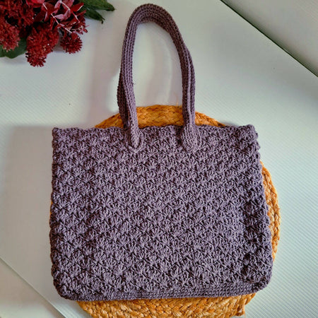 Cotton Crochet Tote - Purple Sage