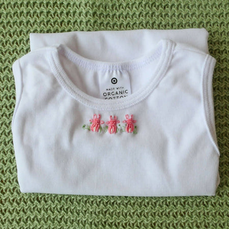 Easter: Body suits with hand embroidered rabbits. Free shipping