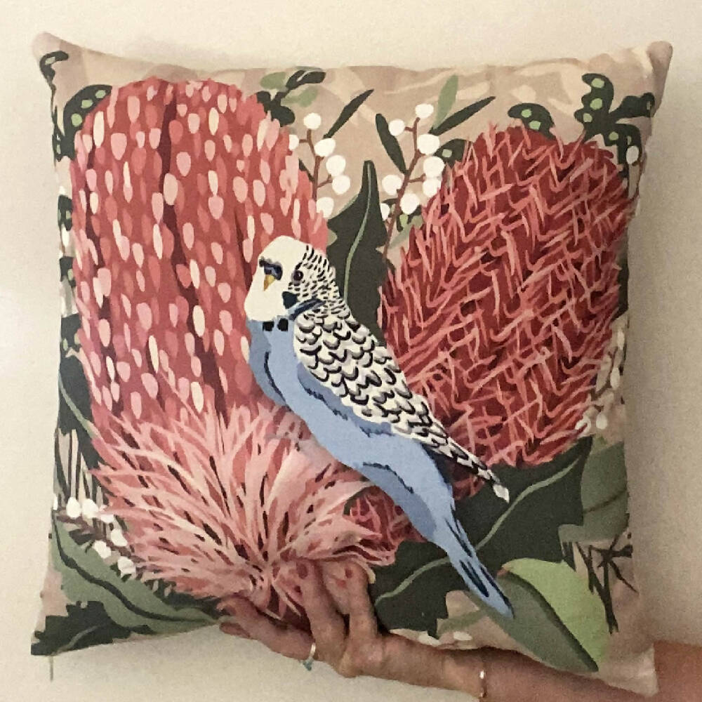 Cushion-Cover-Australian-Floral-and-Budgie-24A