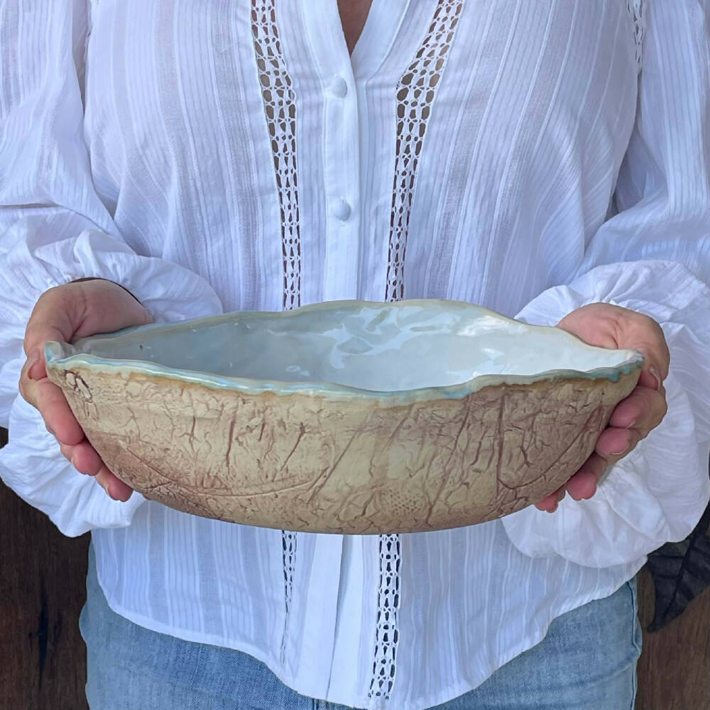 Australian Ceramic Artist Ana Ceramic Home Decor Kitchen and Dining Servingware Rustic Lace Large Serving Bowl Ceramic Pottery