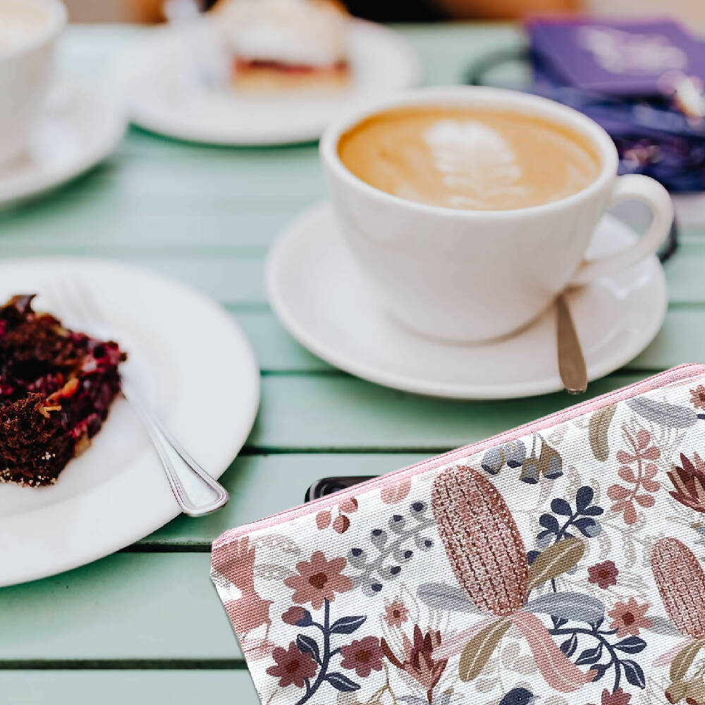 Zipper Purse - Australian Banksias pattern print with secret message inside #24