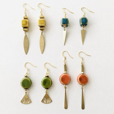 Yellow, blue, green, orange dangly earrings