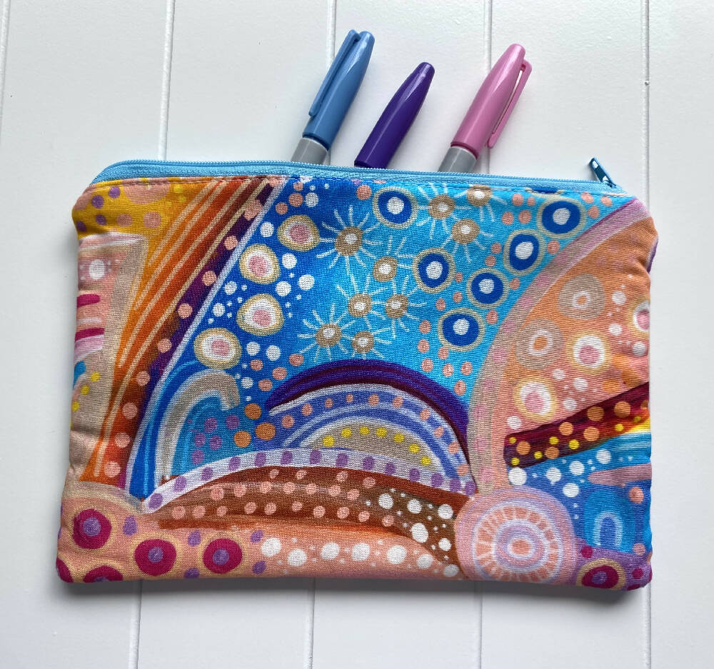 Pink indigenous fabric pencil case