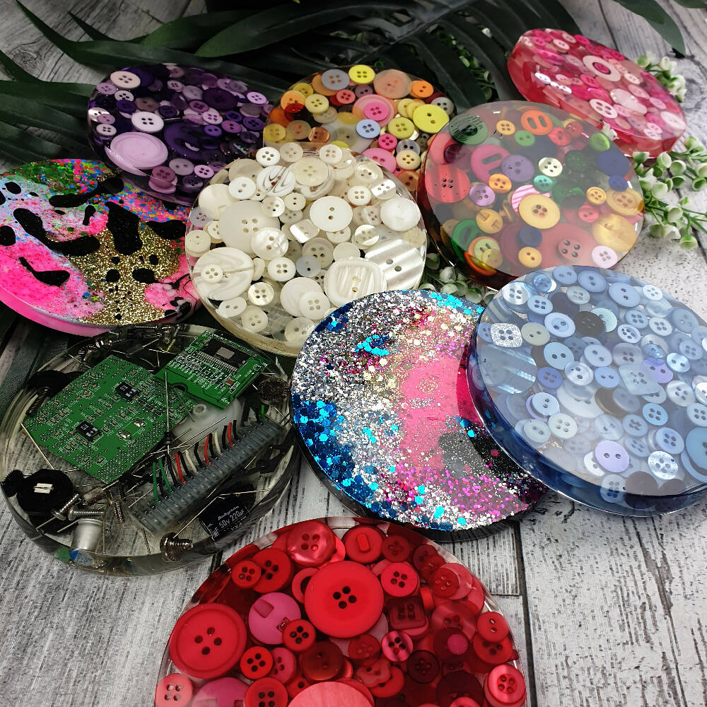 Coasters - RED - Button & Resin Mix - Drink Mug or Glass - Paperweight - SINGLE